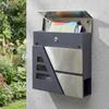 Mailbox Wall-Mounted Weatherproof with Newspaper Holder and 2 Keys for Exterior Wall, Dark Grey