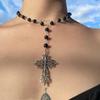 Trendy Cone Pearls BlackBeads Pendant Necklaces Punk Inspired Chain Choker Ornaments Gothic Charm Edgy Accessories