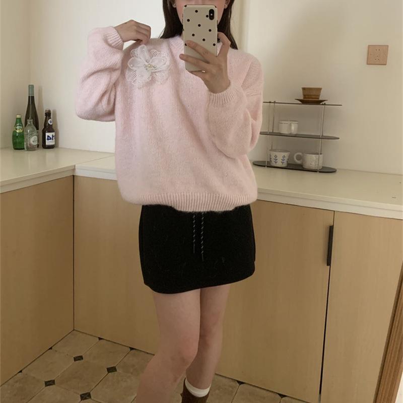 Korean 3D Flower Knit Sweater - 2025 Chic Winter Fashion for Women