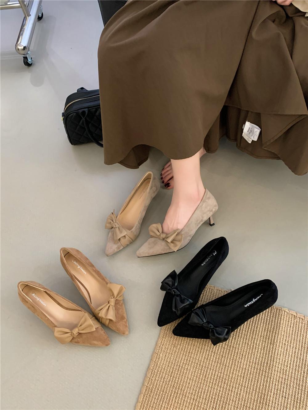 

2025 Bow high heel single shoes stiletto sexy 39 хаки