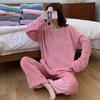 2 ks/sada Unisex zimní pyžamová souprava s kulatým výstřihem jednobarevná zahuštěná korálová fleece domácí oblečení svrchní kalhoty sada volné společenské oblečení dámské noční prádlo