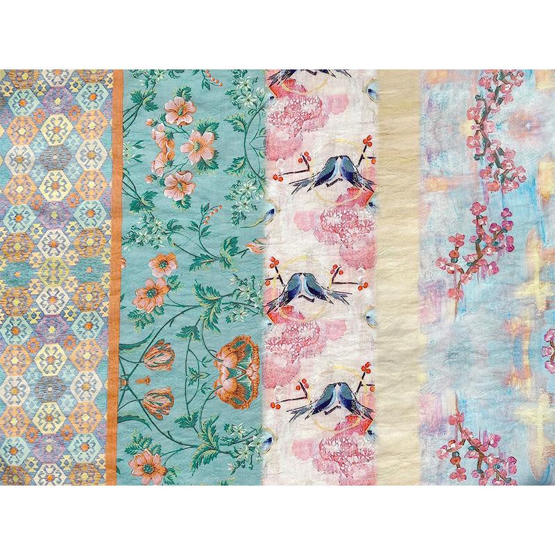 Digital Printing Silk Fabric with Embroidery for Dresses 15 Meter Wide Meter Price Viscose Nylon Material