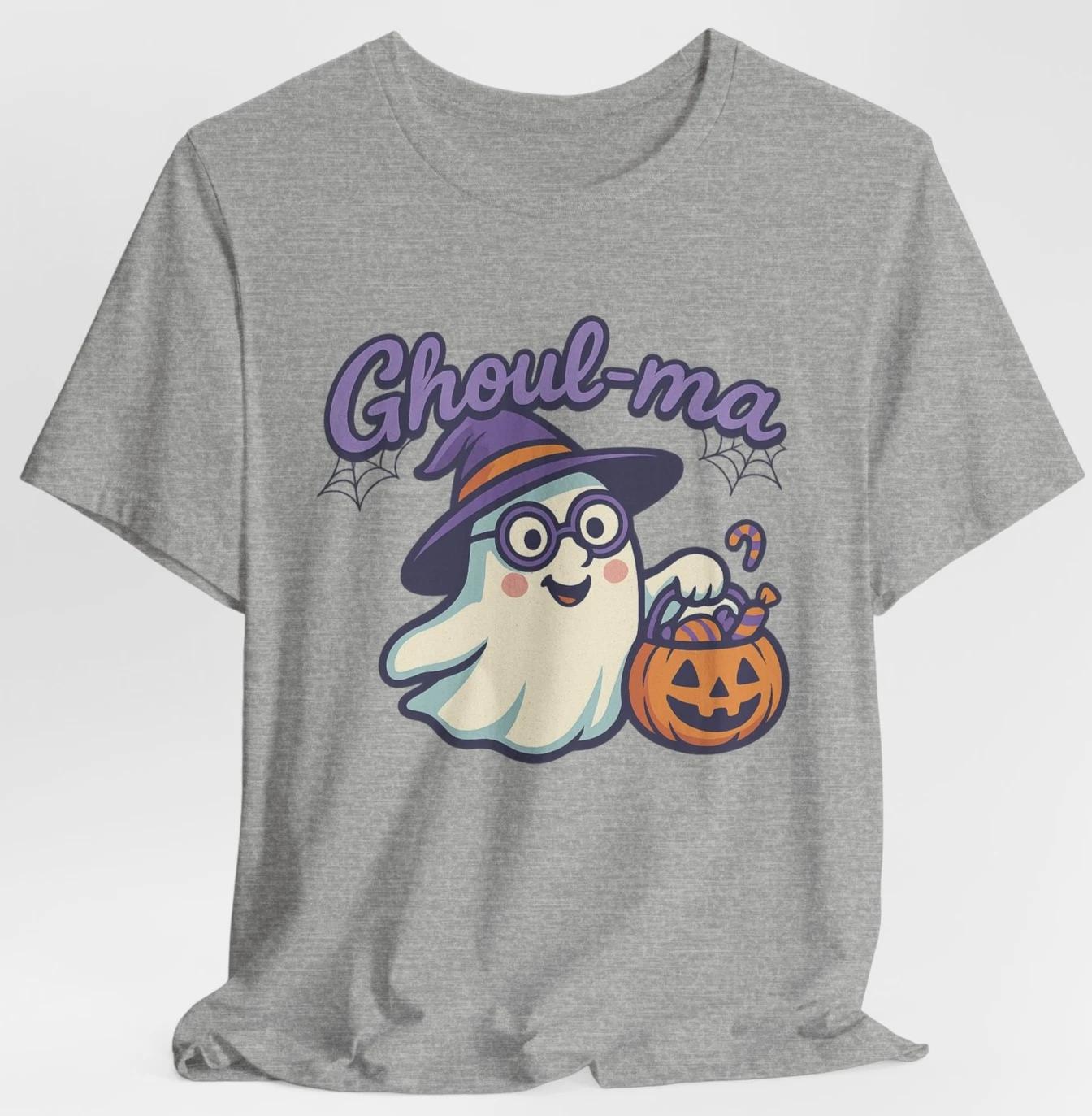 Ghoul-ma Halloween Grandma Ghost T-Shirt Cute Witch Hat Pumpkin Candy Tee M