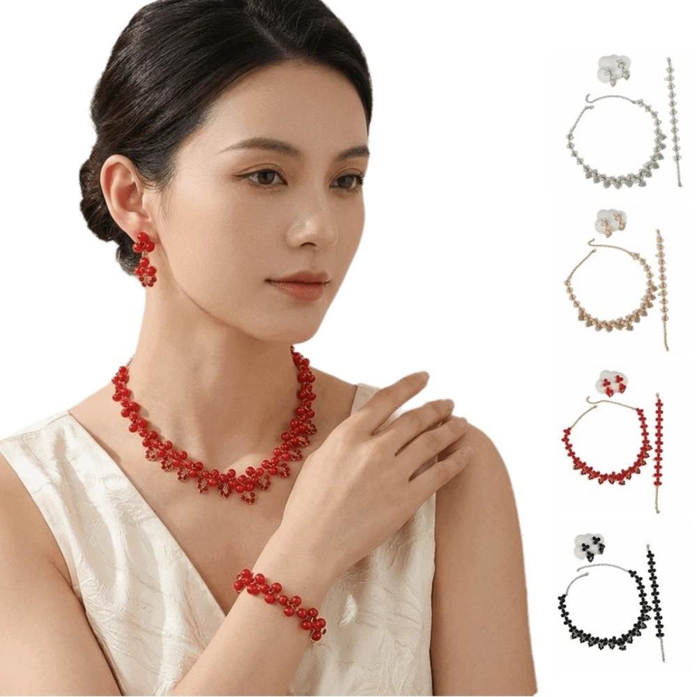 Simulated Pearl Women's Jewelry Set Baroque Statement Rhinestone Jewelry Set Outfit Accessory