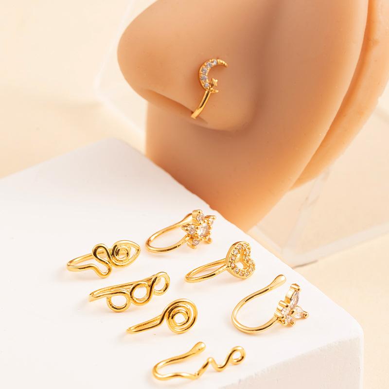 Windfreier Nasenpiercing-Ring, Einfacher Kupfer-Mikro-Eingelegter Zirkon Schmetterling Filigran U-förmiger Nasenclip, Trendiger Cooler Nasenschmuck