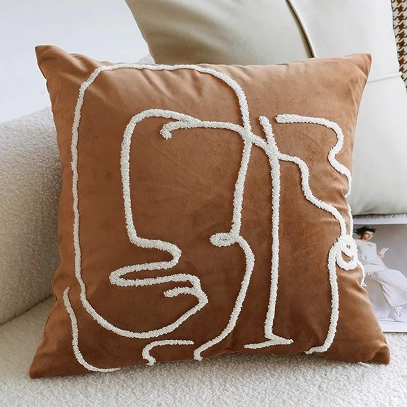 45x45CM Brown Vintage Nordic Throw Pillow Cover Cream Light Luxury Sofa Cushion Waist Cover Simple Decorative Pillowcase