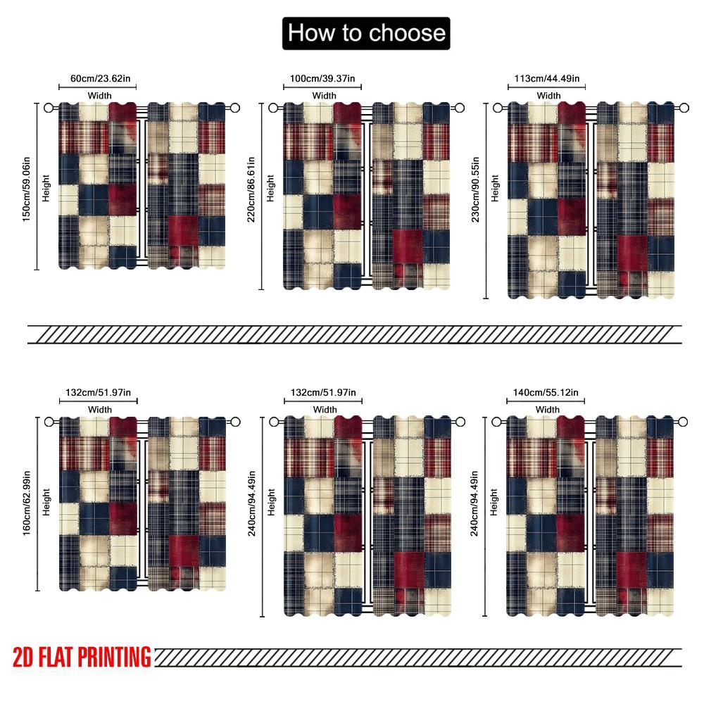 2D Flat Printing 2pcs Curtains Plaid Pattern1 Machine Washable Polyester  Without Electricity Spring Party & Holiday Decor