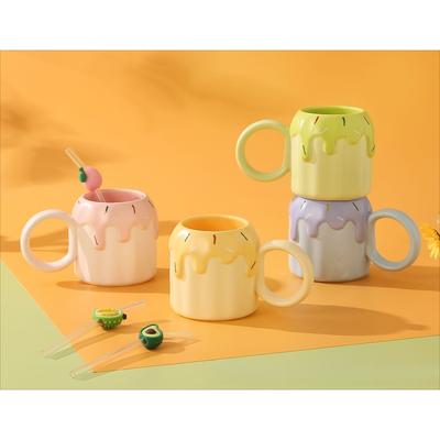 Cartoon Fruit Relief Mug High Value Ceramic Cup with Straw Souvenir Gift Cup Cute Water Cup Coffee Cup