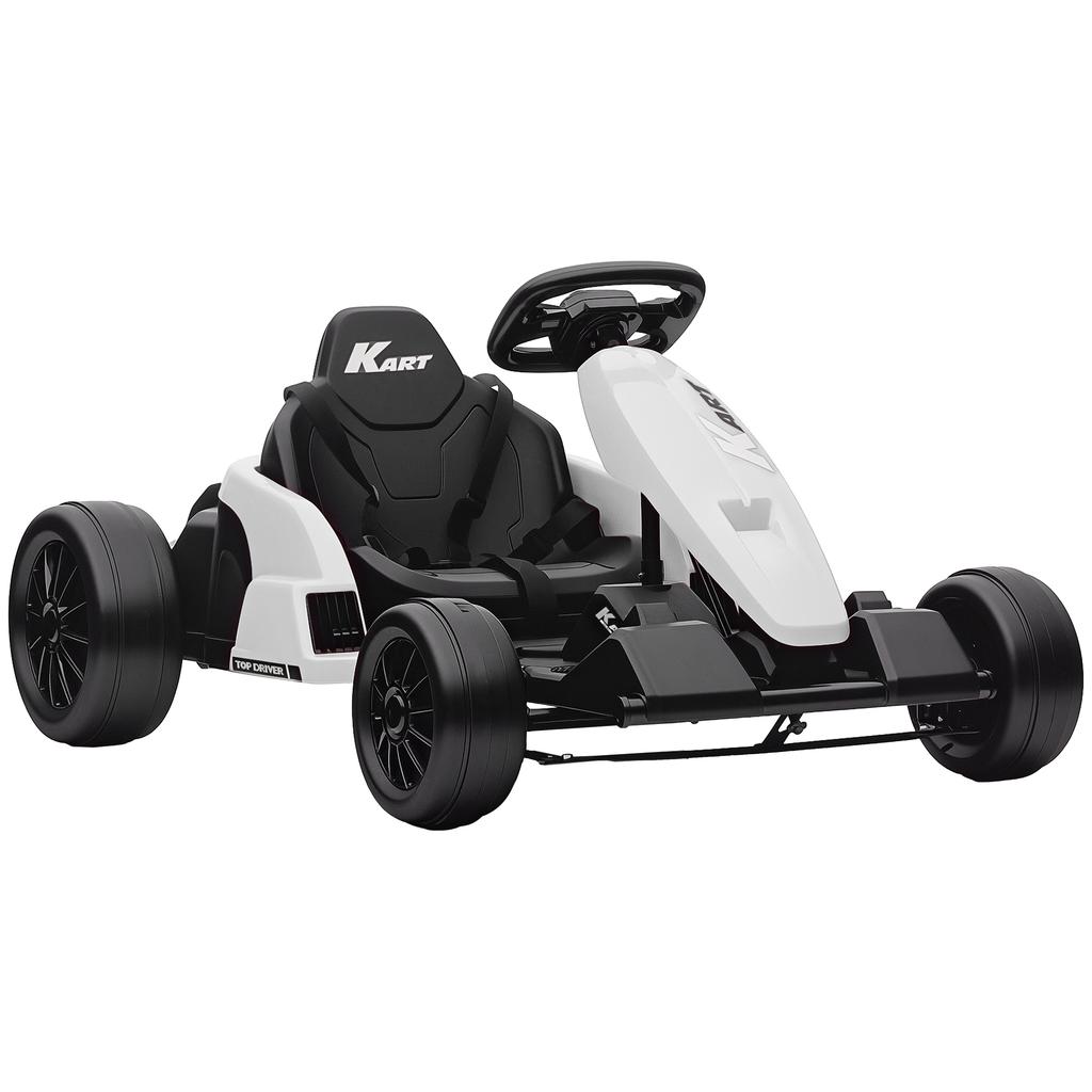 24V Electric Go Kart, Drift Kart with Adjustable Seat, Slow Start, 5-Point Harness, Music, for 6-12 Years, White