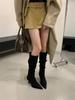 High Heel Pointed Khaki Suede Pile Boots Women's Shoes 2025 Autumn and Winter Single Boots Skinny Long Knight Boots