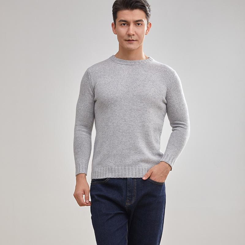 Exquisite Men's Three-Ply Pure Cashmere Sweater - Thick, Warm, Round Neck Knit for Autumn/Winter