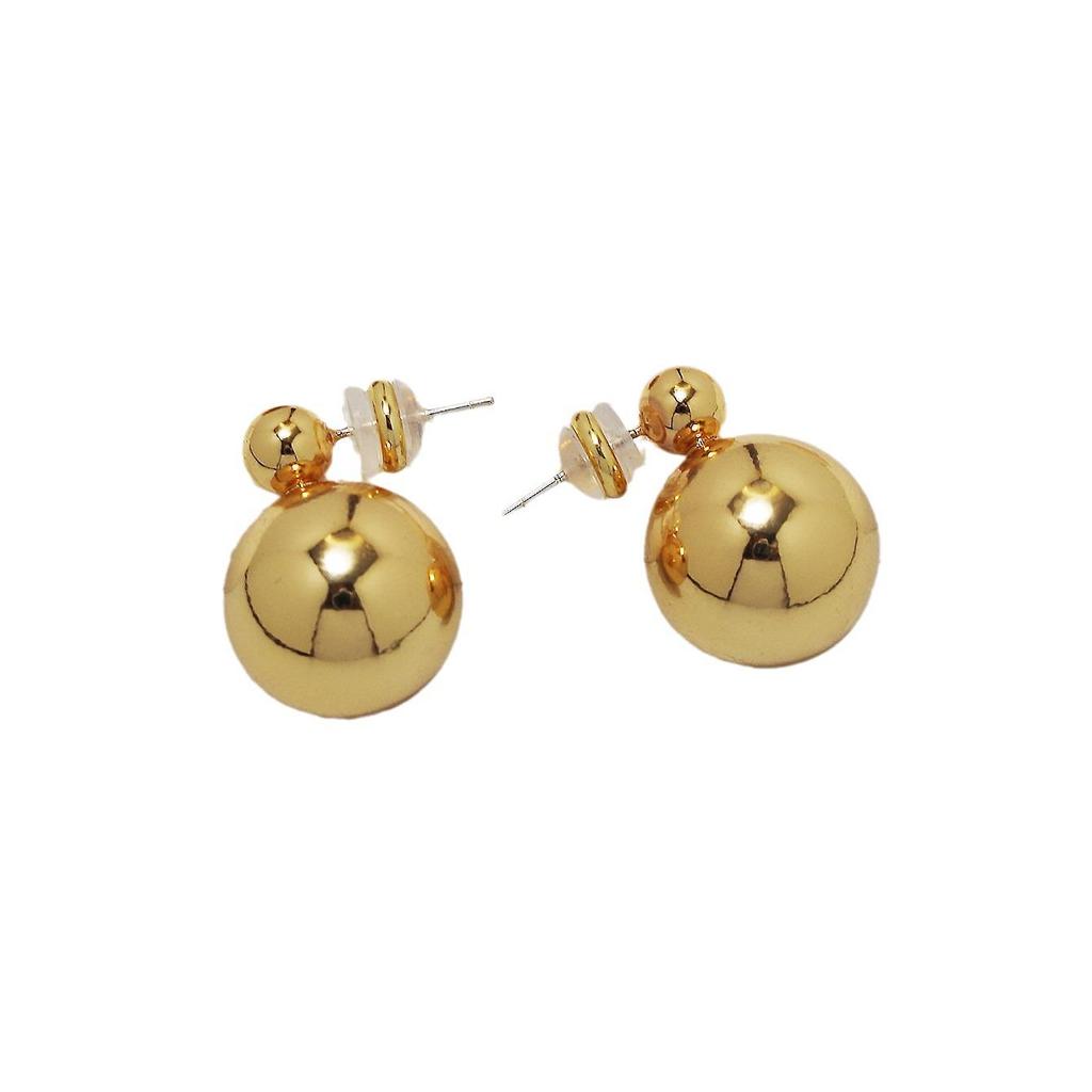 Korean Dongdaemun 18K Gold-Plated S925 Silver Round Ball Stud Earrings - Minimalist Women's Design