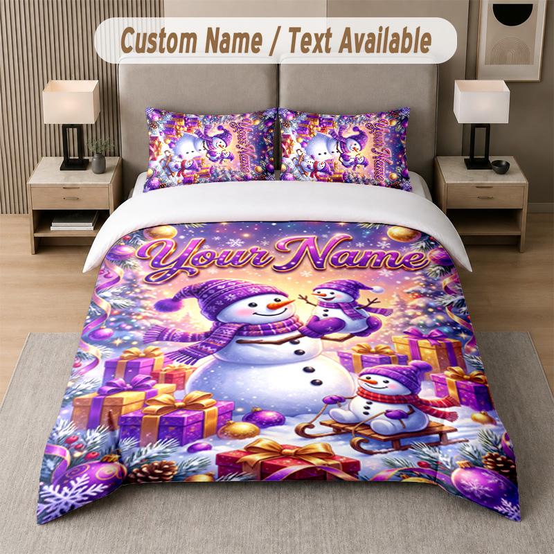 Winter Snow Theme Custom Text Or Name 3Pcs Bedding Set 1 Flat Sheet & 2 Pillowcases Personalized Home Bedding