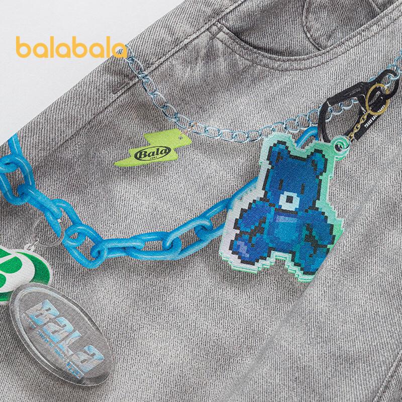 Balabala Boys' Loose Fit Cartoon Denim Capris