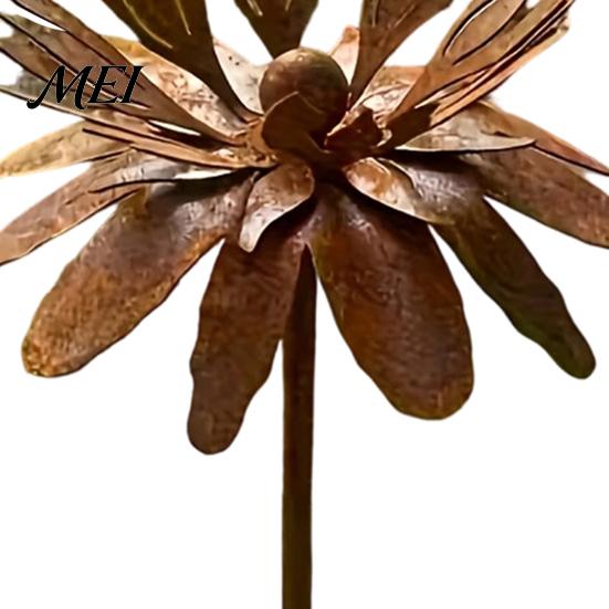 Vintage Style Garden Flagpole Rusty Outdoor Daisy Flower Metal Yard Stake, Rusted Iron Art Rust-red Patio Decoration Decoration, Weather-Resistant