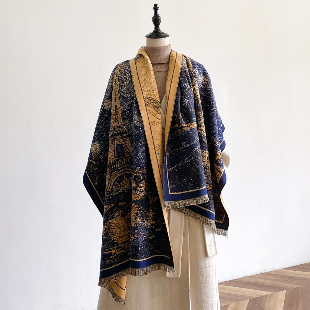 Design Architecture Print Scarves Women Winter Thicken Scarf Imitation Cashmere Shawl Warm Coldproof Windproof Blanket