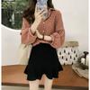 Early Autumn Women's Hong Kong Style Loose BF Lantern Sleeve Plaid Shirt Women's Long-sleeved Blouse Shirt Jacket Trend