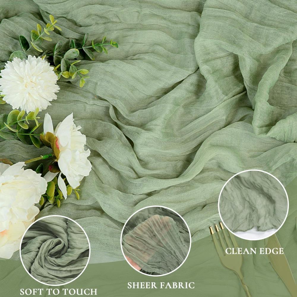 90*180CM Green Cheesecloth Table Long Runner Bohemian Gauze Tablecloth for Wedding Party Banquet Baby Bride Shower Home Decorati