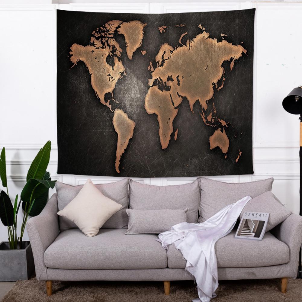 Beach Blanket Fabric Nordic Retro Background Woven Tapestry Room Bedroom Decoration Map Wallpaper
