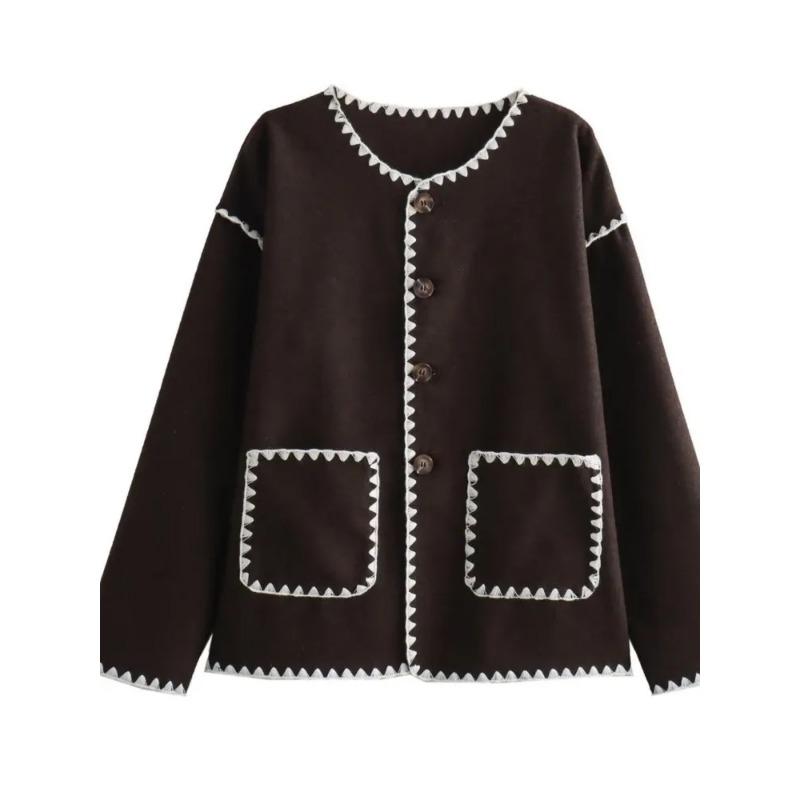 Шикарные карманные лоскутные вязаные укороченные куртки Женский однобортный кардиган — фото 11