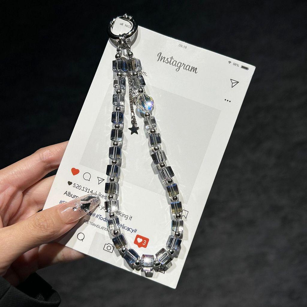 Mobile Phone Lanyard With Crystal Cube Beads For Fashionable Casual Use