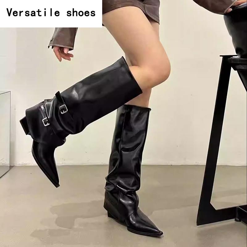 Cizme de designer de epocă, cu vârf ascuțit, pentru femei, până la genunchi, cu tocuri groase, papuci moderni, lungi, pantofi de damă.