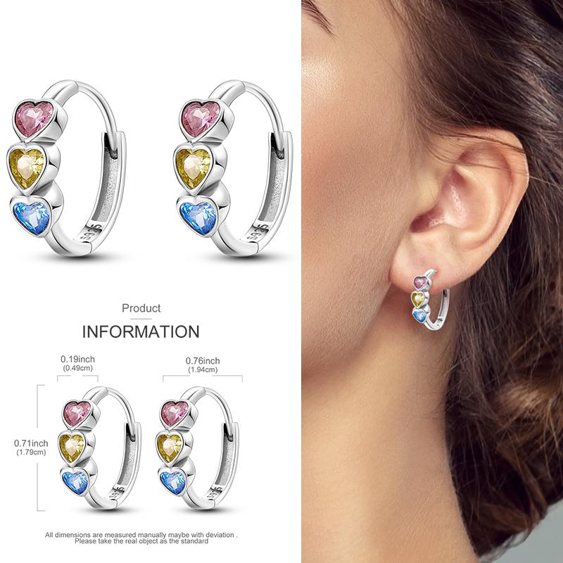 Boucles d'Oreilles Créoles en Argent 925 Zircon Coloré Boucles d'Oreilles Créoles Pavées Pour Femmes Filles Bijoux Cadeau