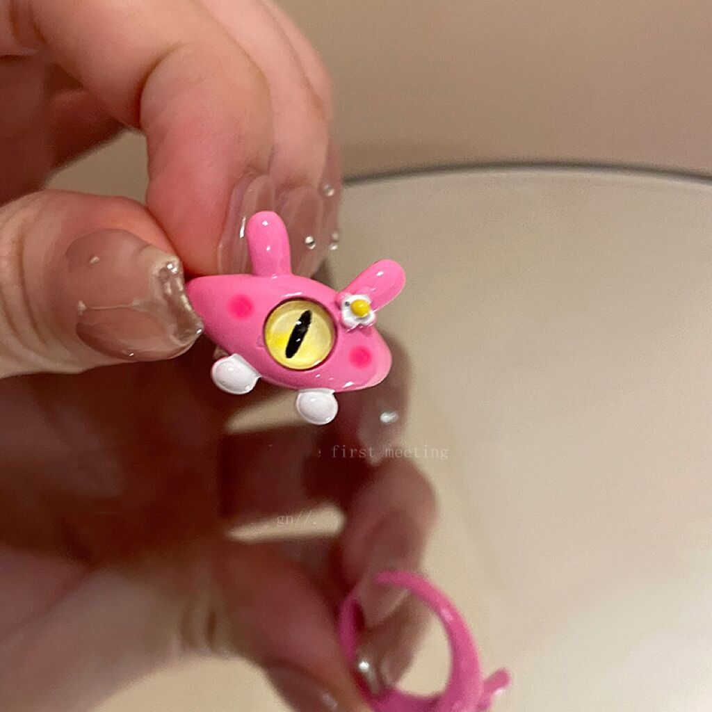 Pink Series~ Childlike Cute Meow Monster Ring Female Tide Index Finger Ring Design Niche Ring