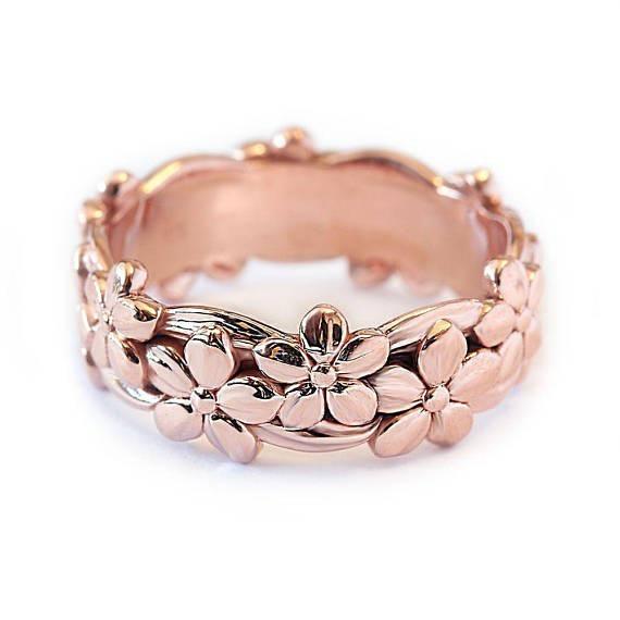 14k Rose Gold Plated Plum Blossom Flower Ring