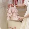 Girls Casual Dresses Summer Children Clothing Sweet Vest Baby Cake Round Collar Fashion Soild Sweet Pink
