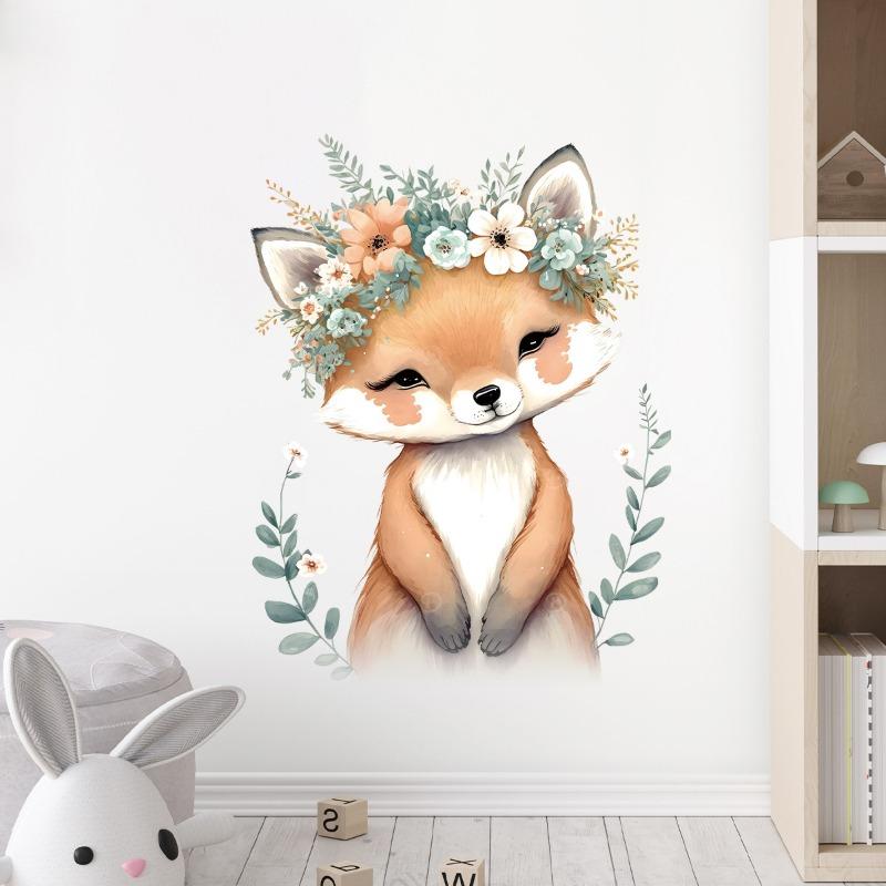 1pc Cute Wreath Animal Fox Wall Stickers for Children Room Bedroom Nursery Wall Decoration Living Room Decor for The House