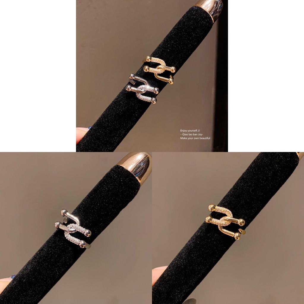 Vintage Copper Cross Ushaped Open Ring With Zirconia For Womens Fashion Jewelry