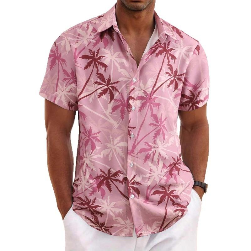 Camicia da uomo con stampa spiaggia mare camicia casual larga da uomo stile resort a maniche corte
