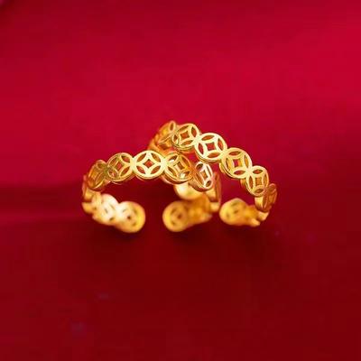 Get Rich Small Copper Coin Ring Money Ring Open Tail Ring