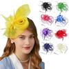 Formal Dress Small Top Hat Headband British Retro Clear Beads Bridal Mesh Ribbons Cap Luxury with Ear Clip