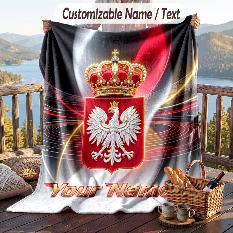 Flannel Blanket Poland Football Print Custom Name Text Soft Throw for Sofa Bed