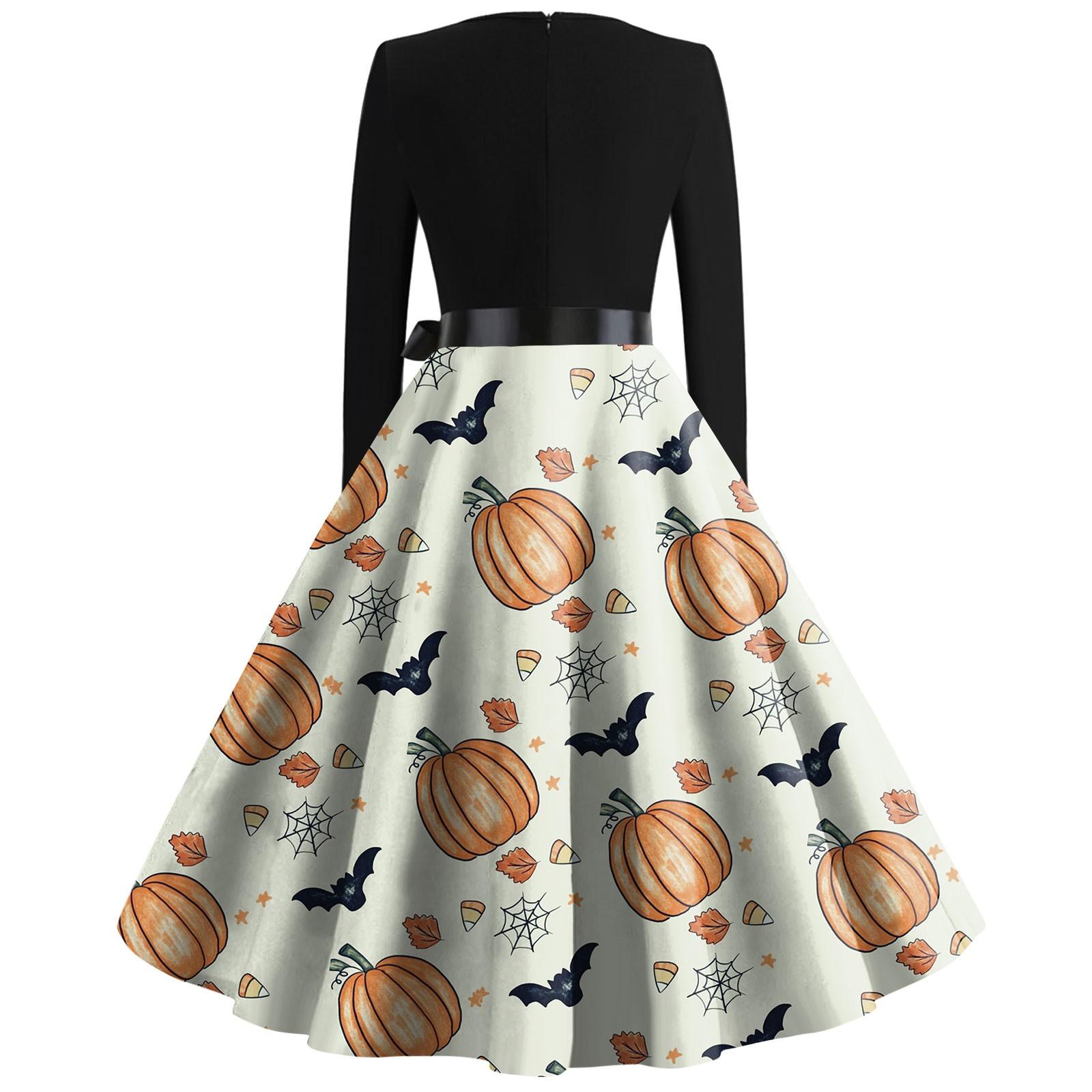 Женское повседневное модное винтажное платье с длинным рукавом и принтом на Хэллоуин — фото 4