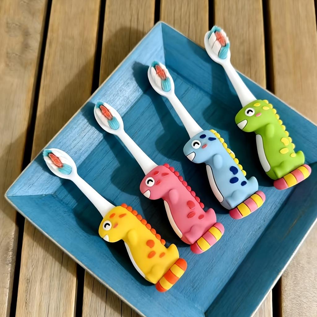 Spazzolino da denti in nylon con setole morbide, design simpatico con dinosauro, cura delicata delle gengive, impugnatura facile, regalo ideale per bambini e adulti