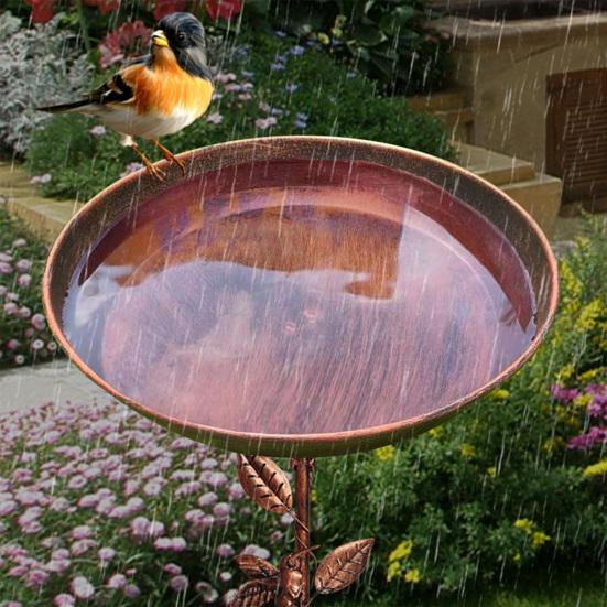 Metal Birds Bath Freestanding Birdbath Bowl with Stake Adjustable Height Birds Bath Feeder Tray for Garden Outdoor Decor