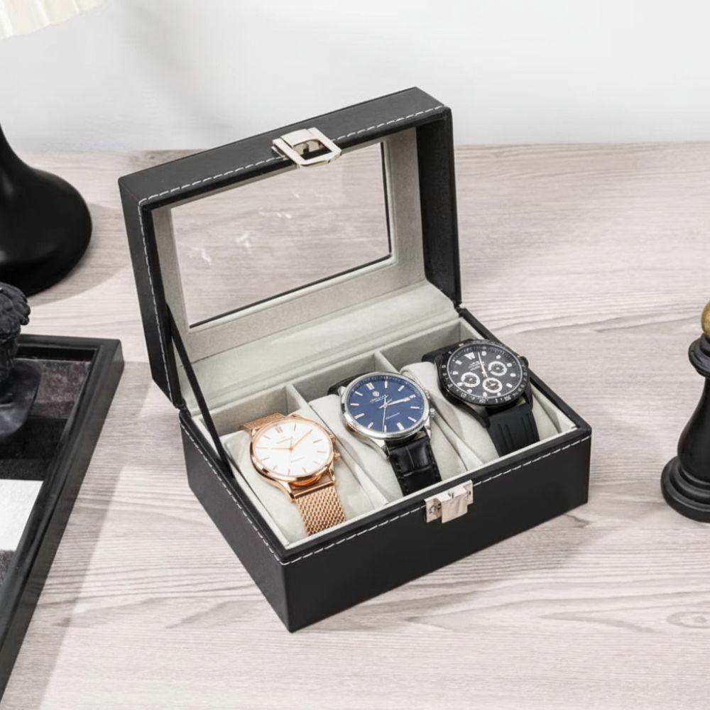 Glass Window Watch Display Box PU Leather Jewelry Display Box Watch Case Organizer  Display Case