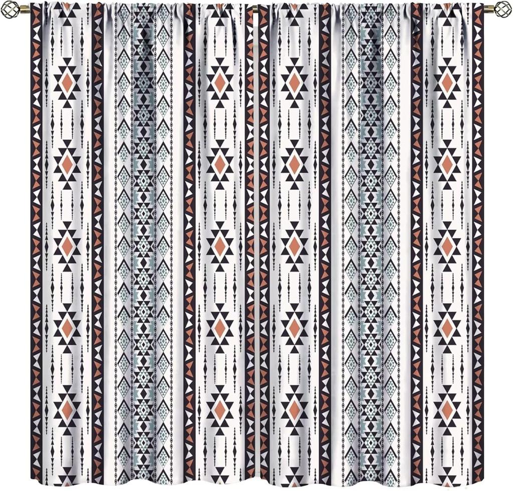 Tribal Geometric Pattern Curtains,Traditional Southwestern Style Aztec Window Treatments for Bedroom Living Room,Minimalist