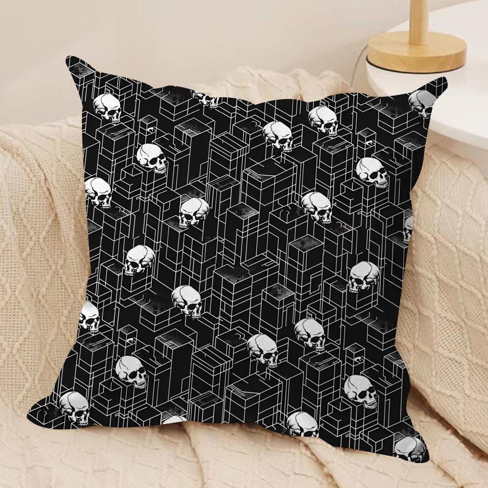 Horror Skull Print Cushion Cover Silky Short Plush DoubleSided Printed Pillow Case for Sofa All Seasons Home Decor Gift