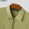 INCERUN Men Lapel Neck Long Sleeve Clasp Buttons Solid Color Fitted Casual Tops