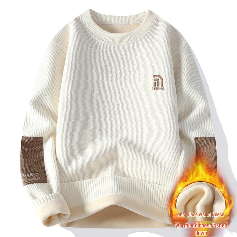 Men's Autumn-Winter Velvet Sweater: Thick Knit Base Layer for Teens