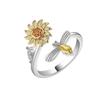 Silver Fidget Rings for Women Adjustable Open Ring Cubic Zirconia Sunflower