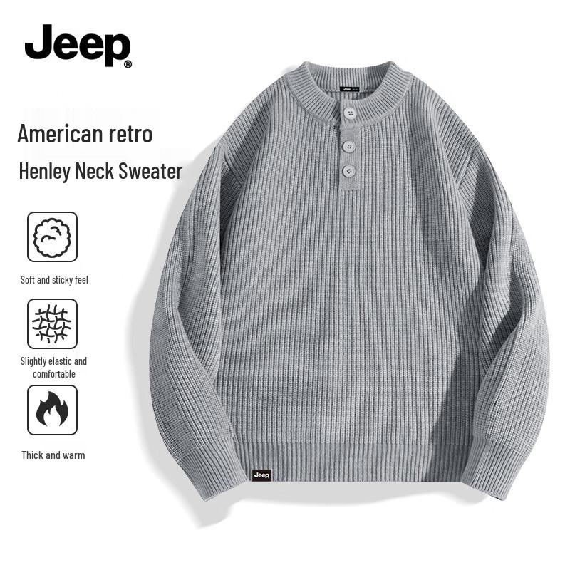 

Jeep Men s Henley Neck Knit Pullover Sweater L