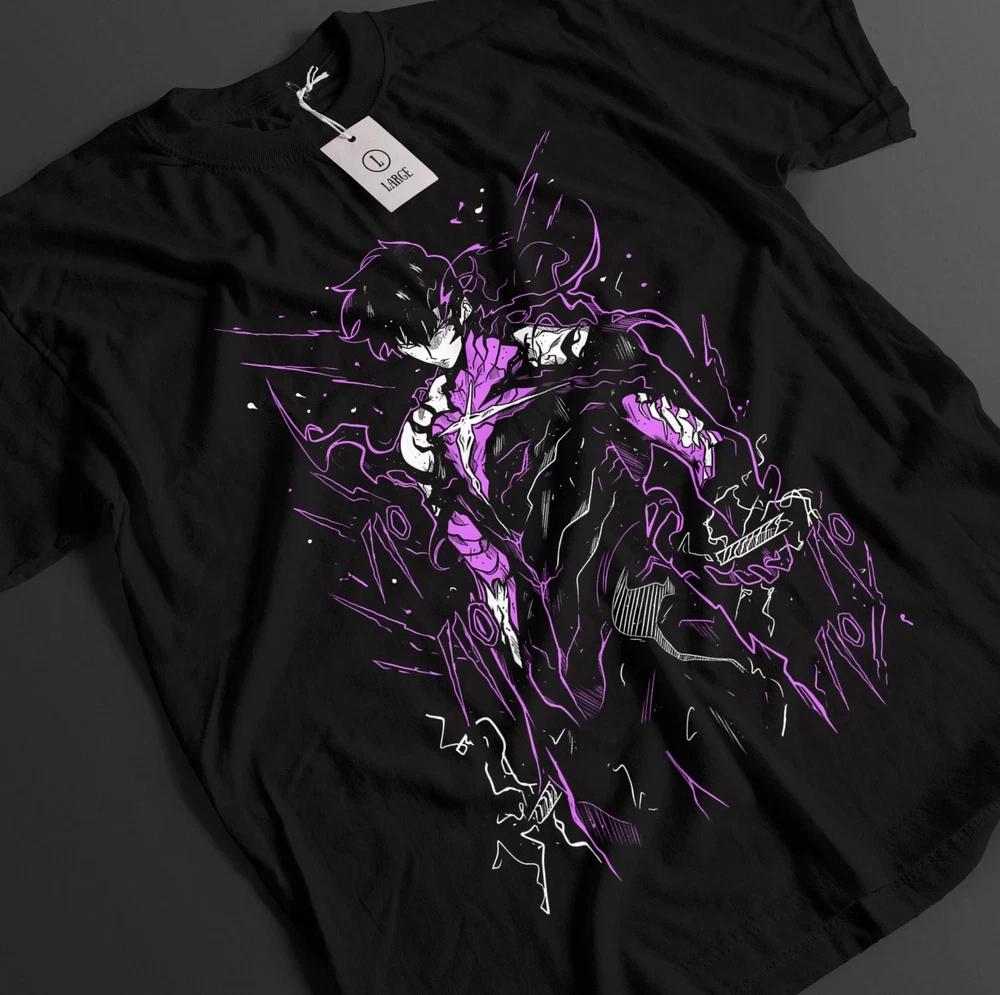 Anime Solo Leveling Sung Jinwoo Cool Armor Black TShirt Size S4XL S