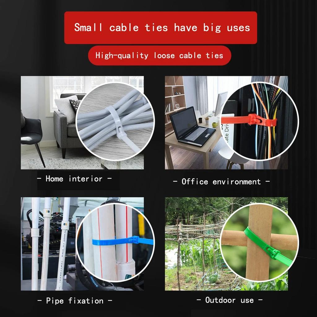 50PCS/100pcs 5*200 Plastic Reusable Cable Zip Tie Nylon May Wrap Straps Ties Slipknot Loose SlipknotRecycle Organizer Detachable
