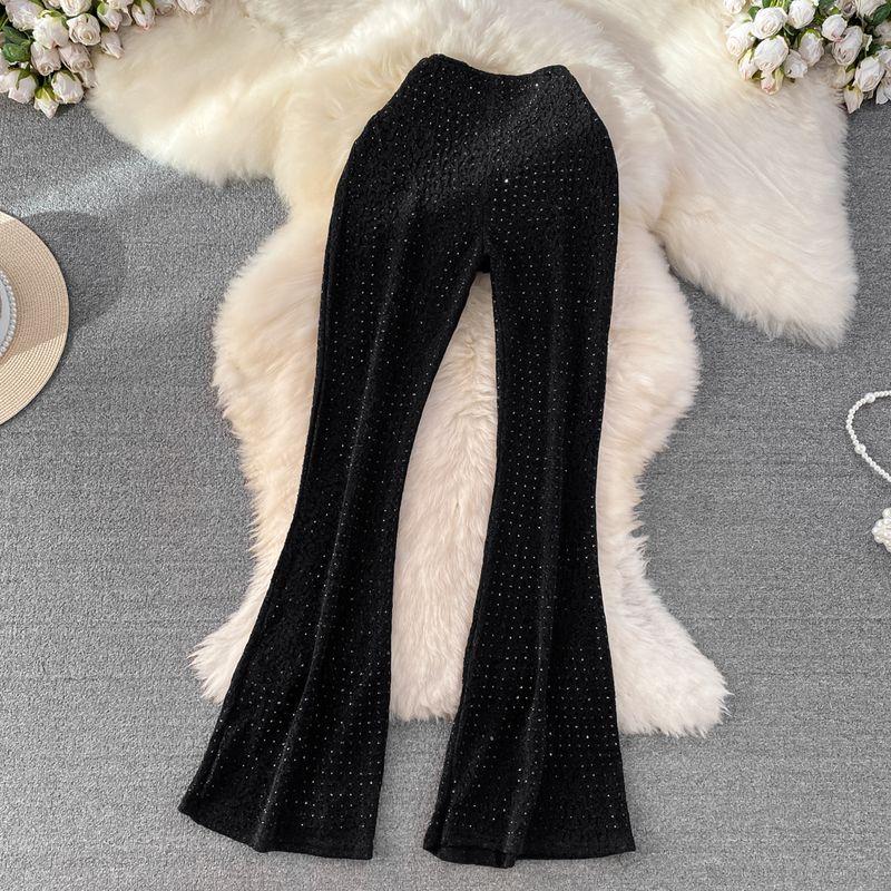 

Fashion Temperament High Waist Diamond Leopard Print Casual Flared Pants Black All yards
