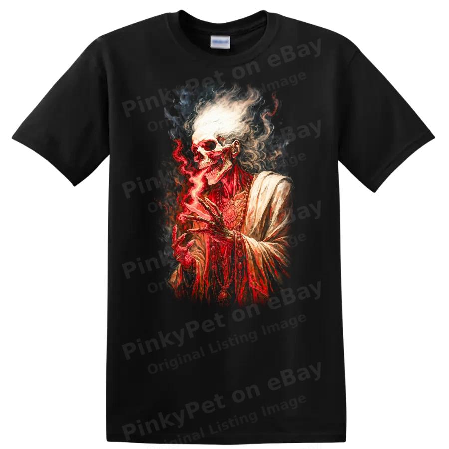 Skull Wizard T Shirt Mystic Fire Graphic Tee Gothic Art Spiritual Design